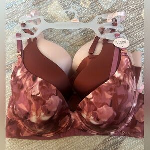 Danskin Women's Floral Bra Set - Pink and Burgundy
